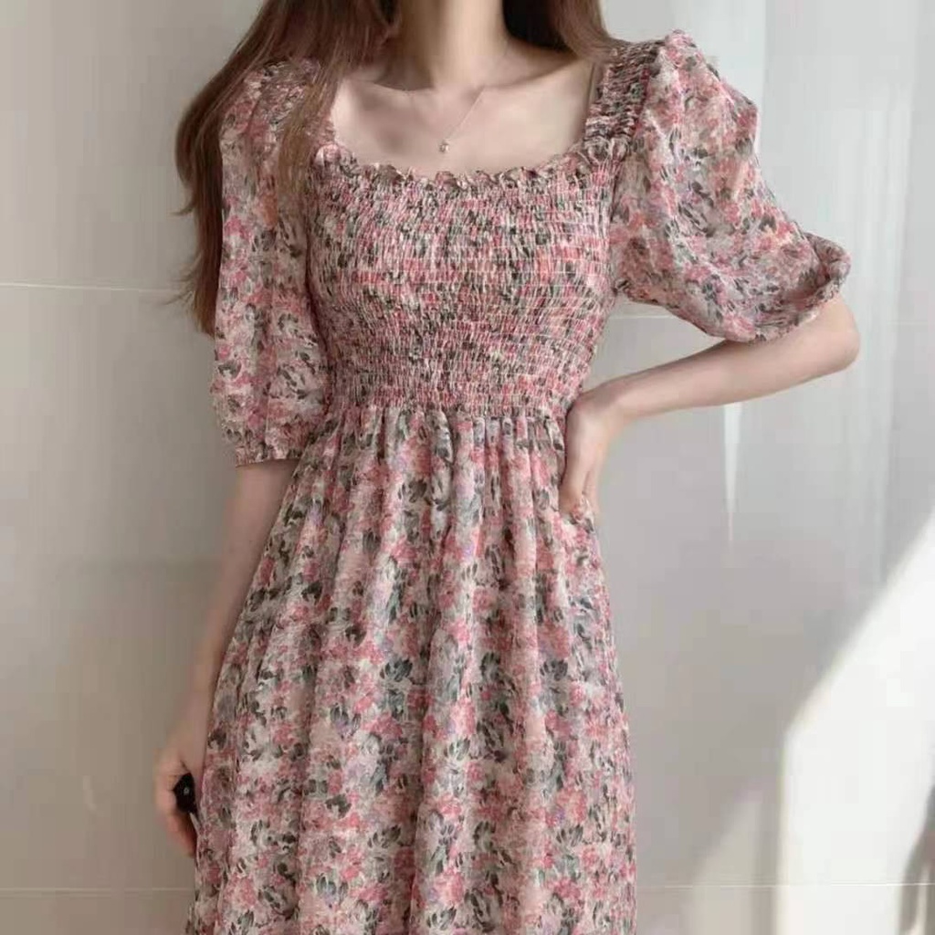 Korean Version Floral Dress Sexy Dress Casual Puff Sleeve Women's Dress ...