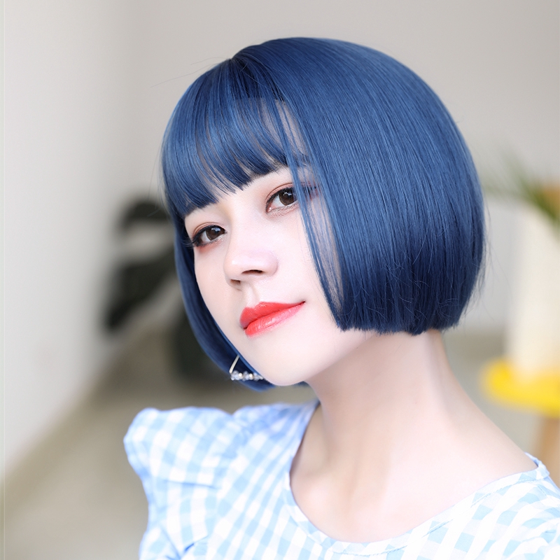 Wig Foggy Blue Female Short Hair Korean Round Face Net Re