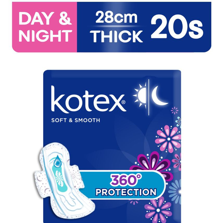 Kotex Soft & Smooth Overnight Feminine Pads 28cm 10 Pads x 2 Packs