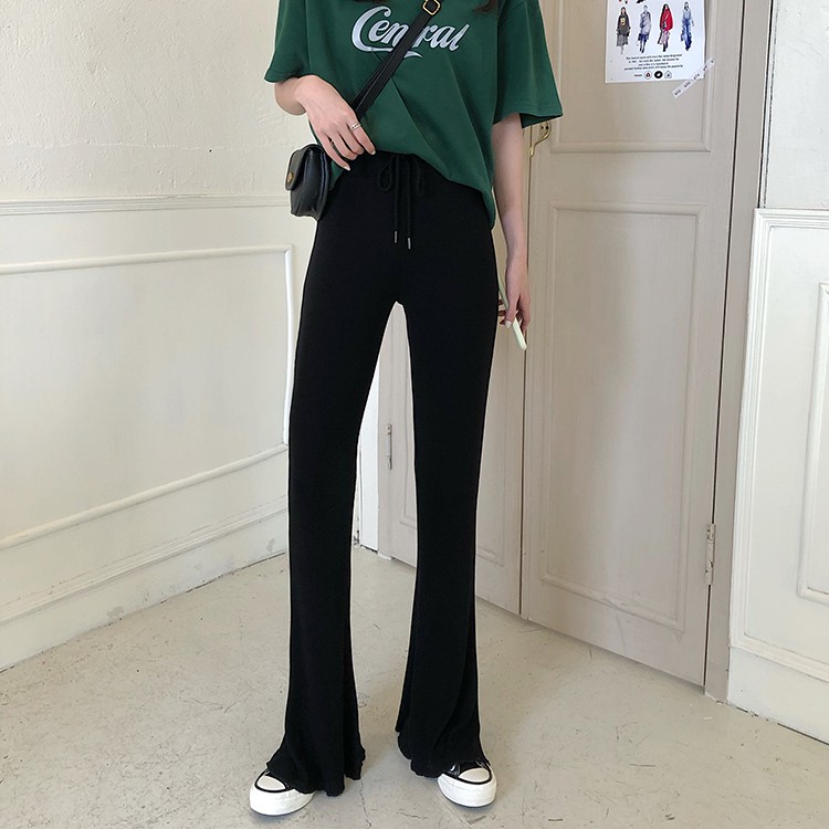 high waisted flare pants black