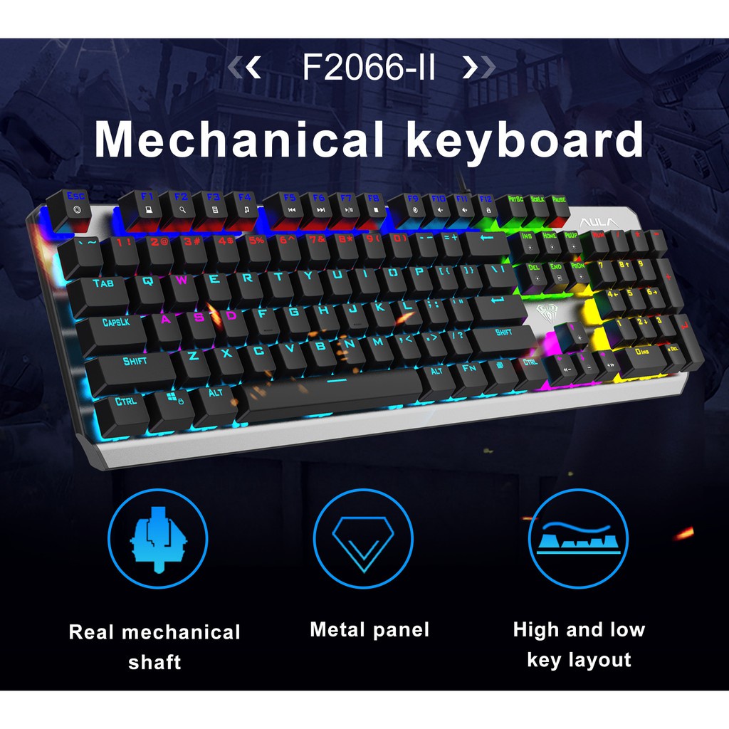 AULA F2066-II True Mechanical Keyboard with Color Backlight Software  Control Gaming for Laptop Computer | Shopee Philippines