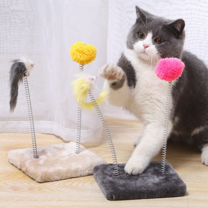 Soft Cat Scratch Board Mouse Toy Plate Cat Sticks Toys Pet Frame Spring Bells 