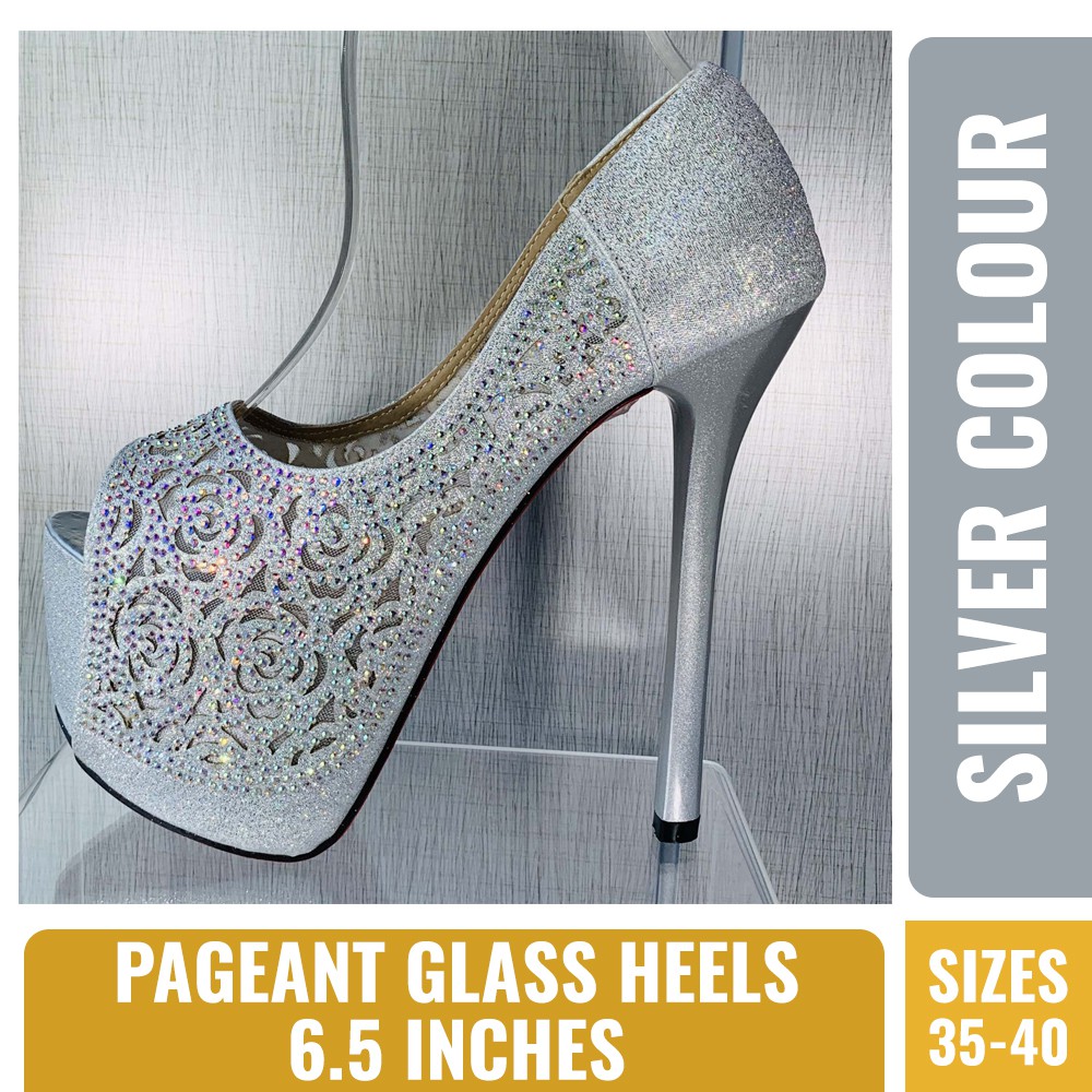 silver colour high heels