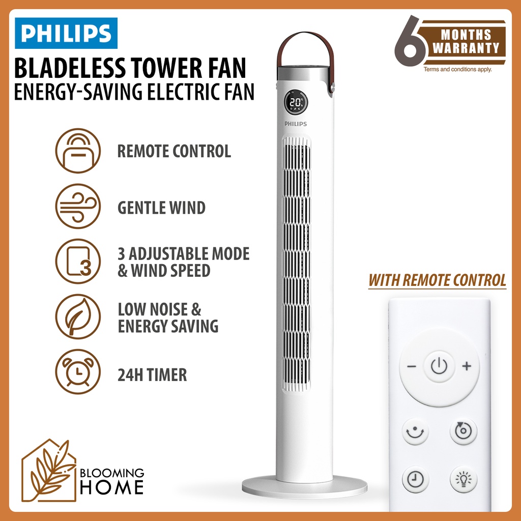 PHILIPS Bladeless Tower Fan Low Noise Electric Saving Fan Bladeless