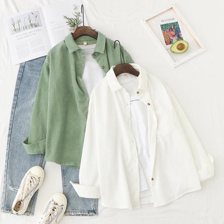 GINNIE Ready Stock Free Shipping Fast 2022 Spring New Style Vintage Corduroy Shirt Women Jacket Hong Kong ins Loose Striped Long Sleeve Outer #5