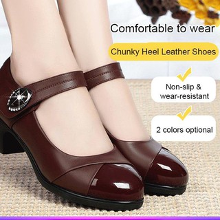 Ankle Strap Chunky Low  Heel Leather Shoes/Soft and elegant women's leather shoes