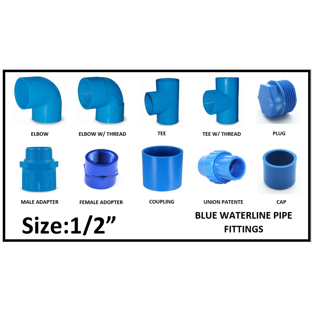 PVC Blue Pipe Fittings 1/2" Elbow Tee Coupling Female Male ...