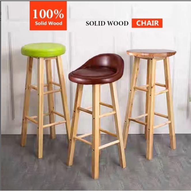 Bar Chair European Style High stool Chair Nordic Log Stool Solid wood