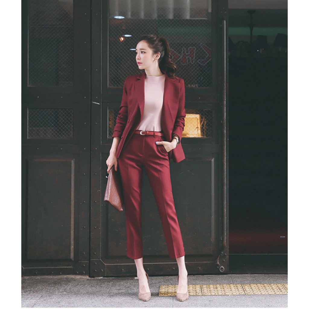 2PCS Women Blazer OL Formal Blazer Red 