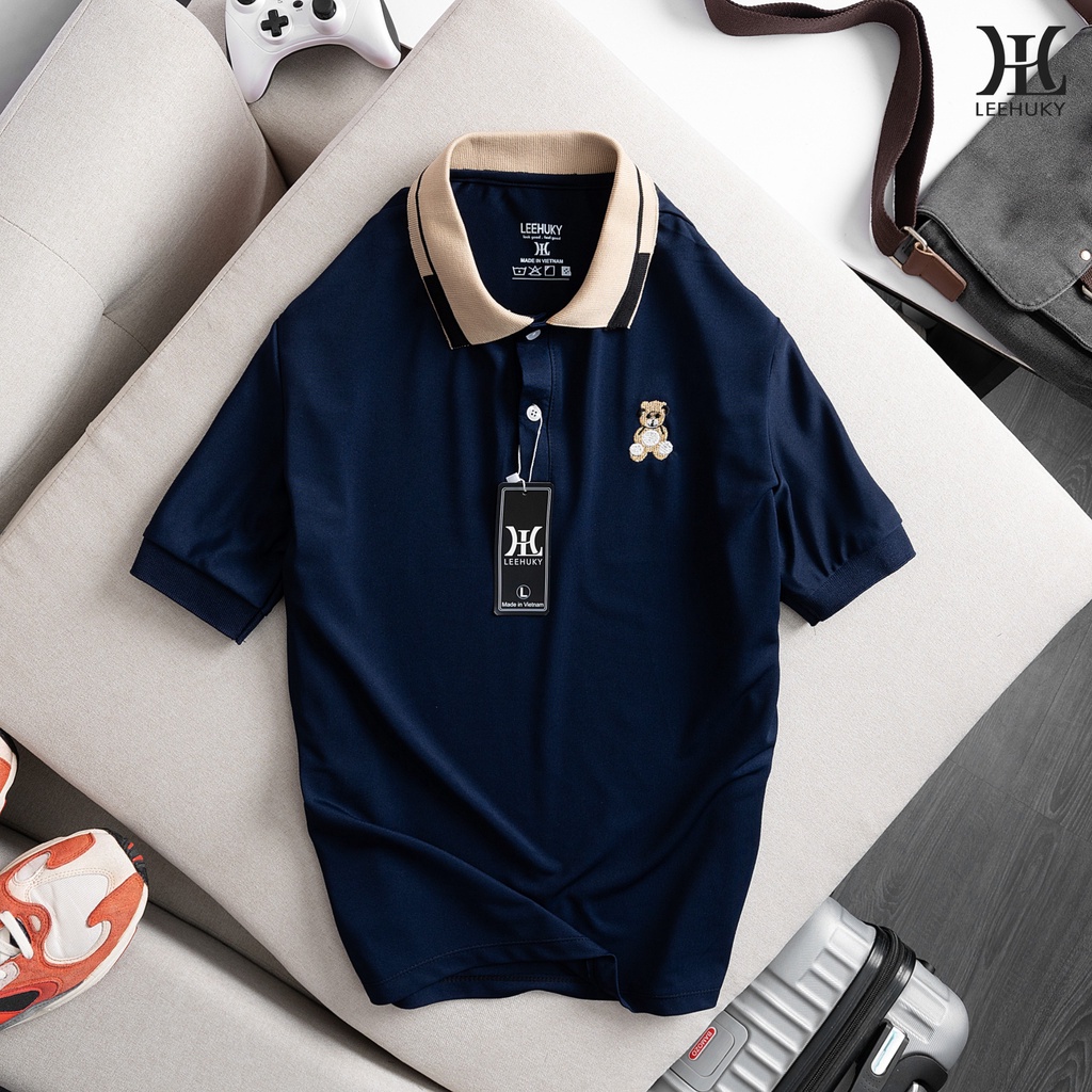 Polo shirt with bear neckline, multi crocodile poly fabric for men and ...