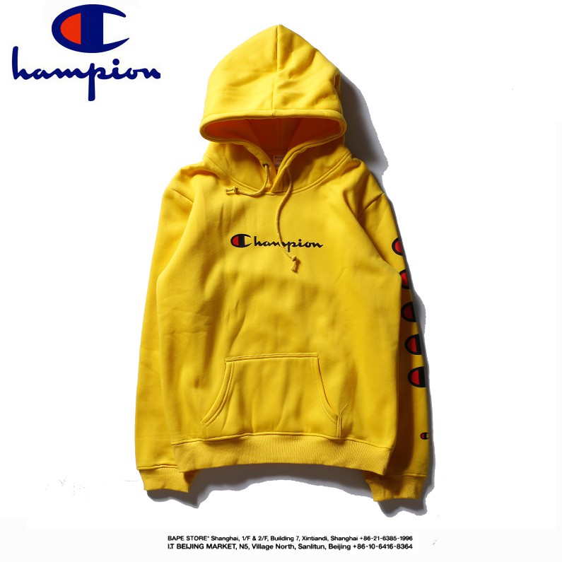 yellow and black champion hoodie