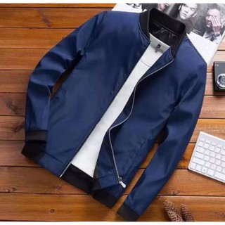 Trendy Plain Unisex Korean Basic Street Fashion Bomber Jacket No Hood for Men and Women