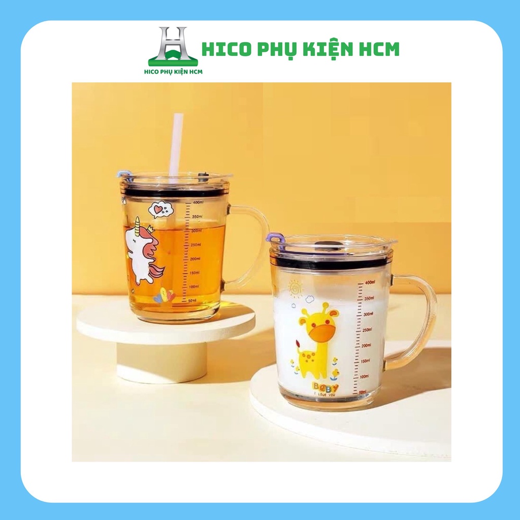 350ml Glass Line Milk Cup With SpillResistant Lid (Random Pattern