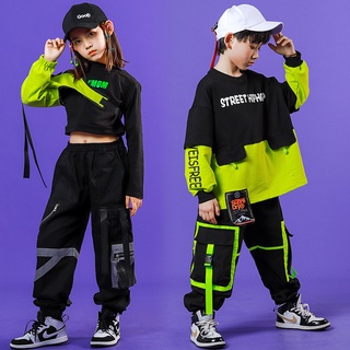 Kids Hip Hop Street Dance Clothes for Boys Girls Streetwear Jazz Dance Costume Korean Outfit Crop Top T-Shirt Cargo Jogger Pants 4-15 Years #4