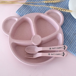 Baby Dinnerware Anti-hot Wheat Training Plate Cartoon Bear Bowl Spoon Fork Feeding Tableware Set 8PB