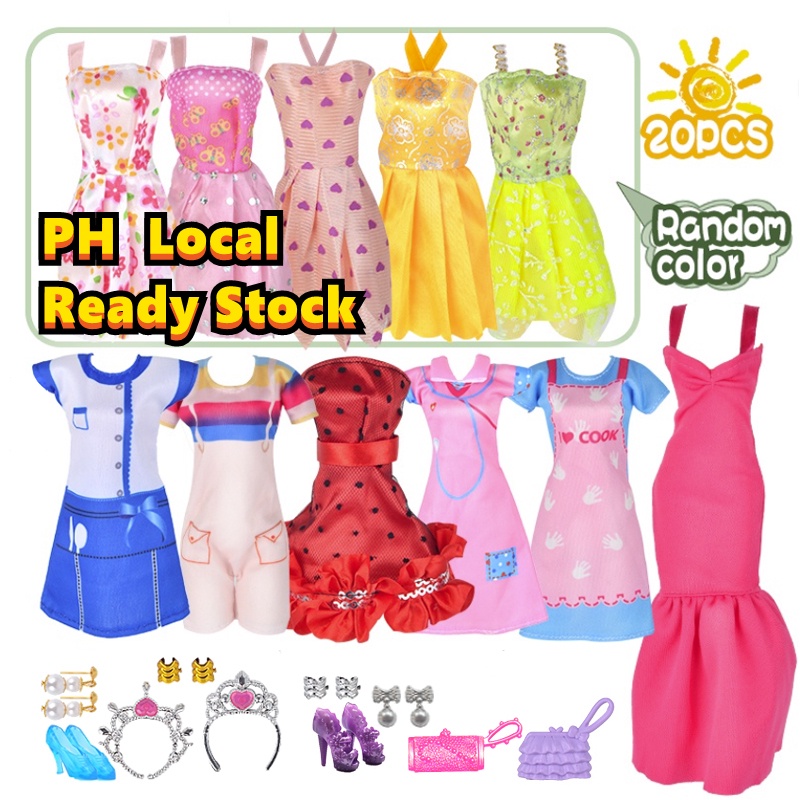 1 Set 20 Pcs Doll Clothes Set Fashion Daily Outfit Party Dress Uniform