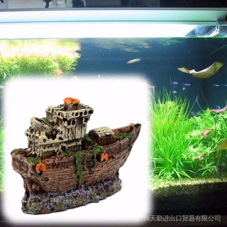 Aquarium Ornament Pirate Sunk Ship Shipwreck Boat Fish Tank Waterscape Cave Decoration Resin Ship Ornament #6
