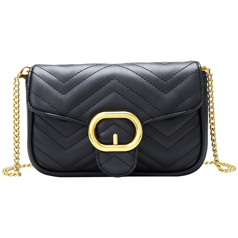 Square Flat Fashion All-in-one Womens Bag Womens Bag 2019 Womens Summer Soft Leather Rhomb Chain Bag Small Fragrant Wind Womens Single-Black