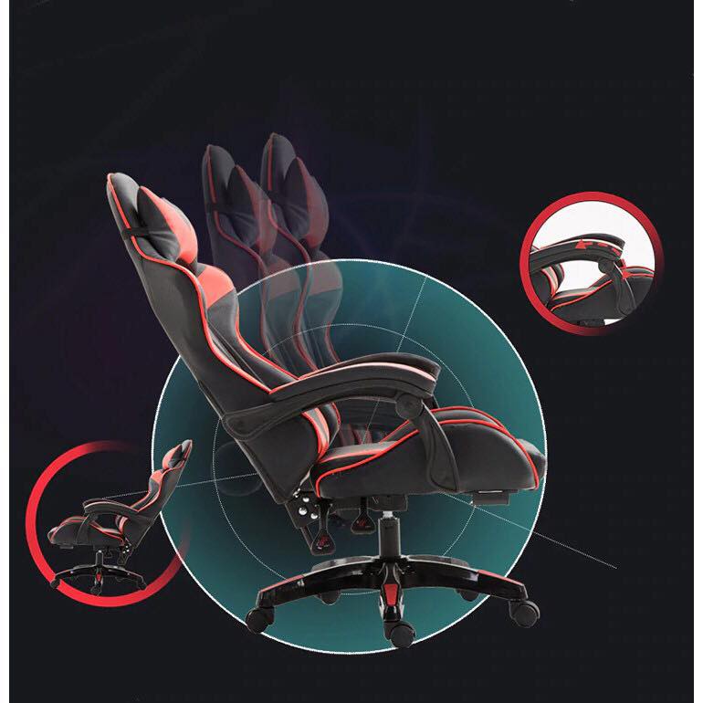 Home Zania Leather Gaming Chair With Footrest Ergonomic Computer Chair High FREE Massage Pillow #3