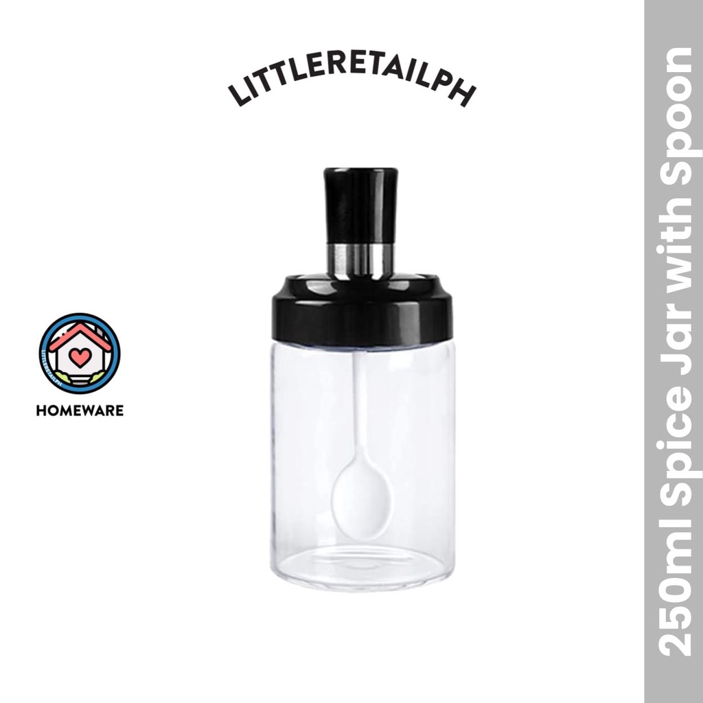 Spice Condiment Glass Jar with Spoon 250mL Kitchen Organization