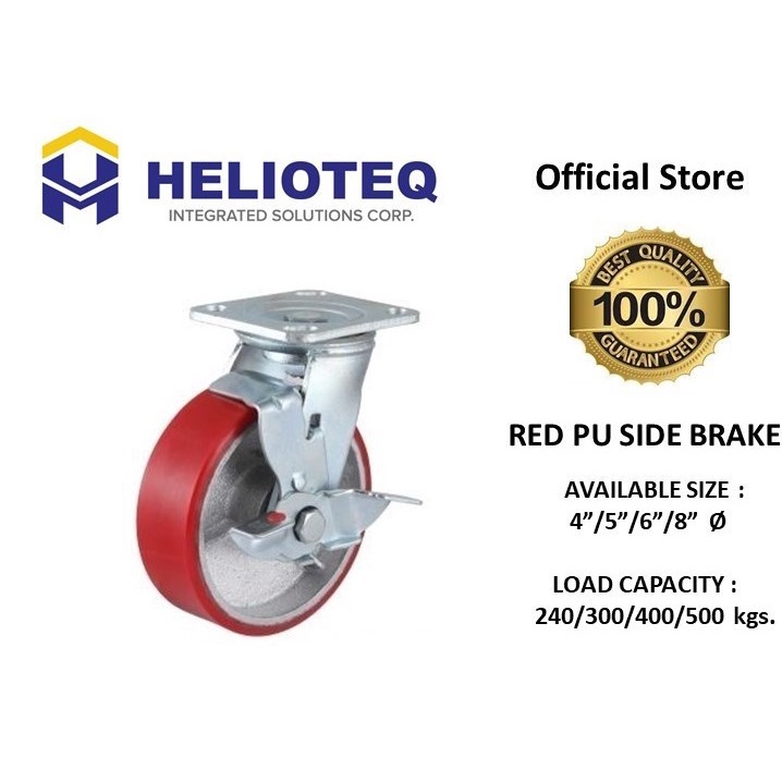 HEAVY DUTY CASTER WHEEL RED PU SWIVEL TYPE WITH SIDE BREAK SIZE 4INCH ...