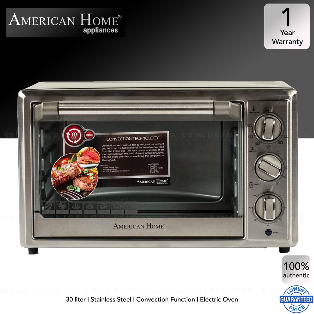 American Home 30L Stainless Steel Electric Oven with Convection