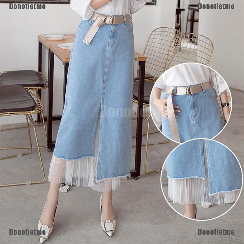 high waisted denim maxi skirt