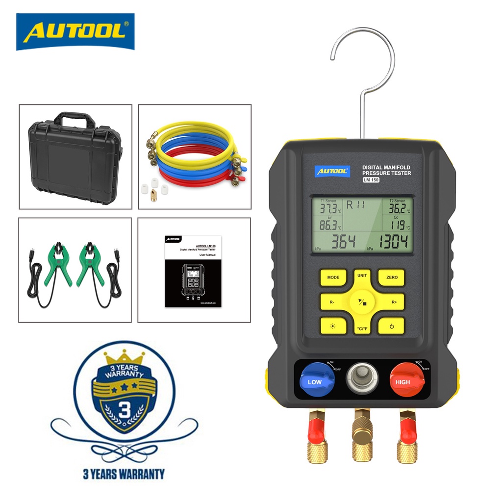 AUTOOL LM150 Digital Manifold Pressure Tester Refrigeration System HVAC Cold Medium Vacuum