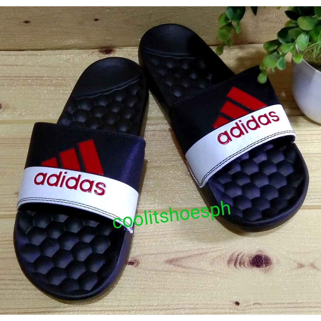 adidas red and black slides