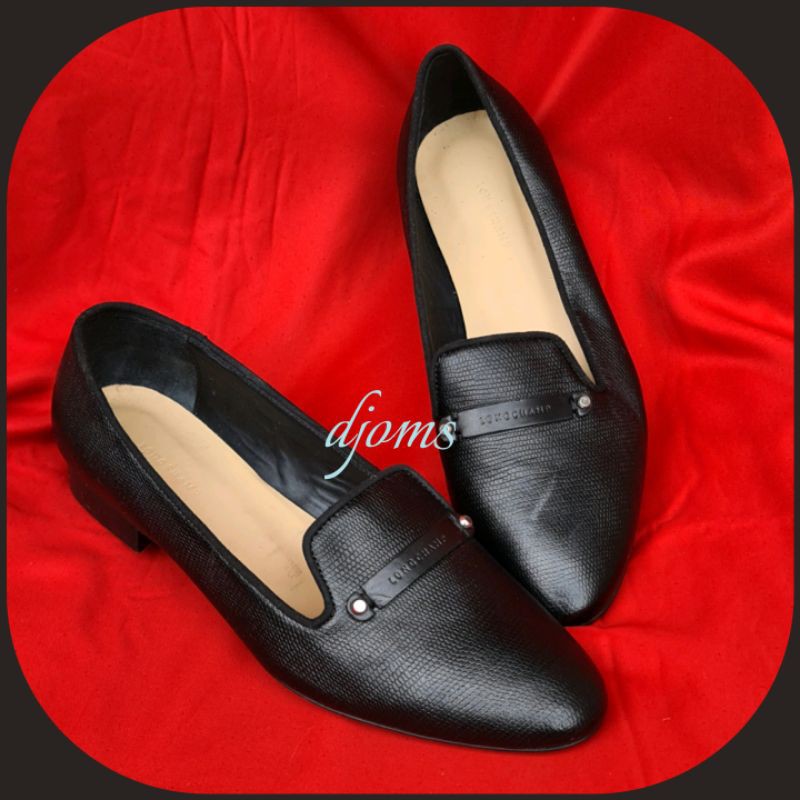 Sz 39 LONGCHAMP Black Soft Lizardskin Leather Ballet Loafers Shoes | Shopee  Philippines