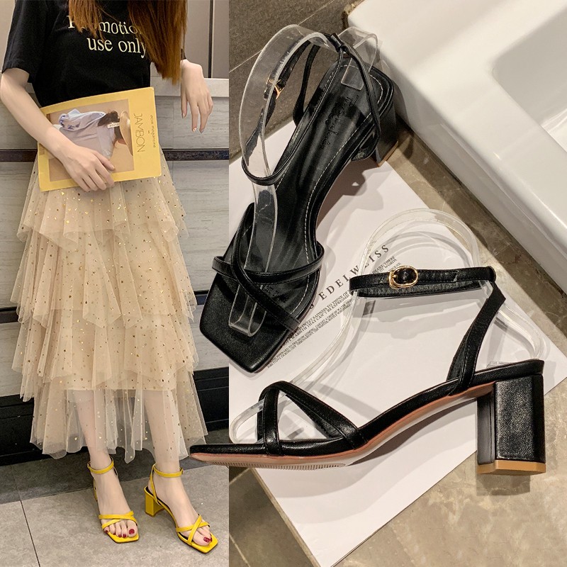 ladies black strappy heels