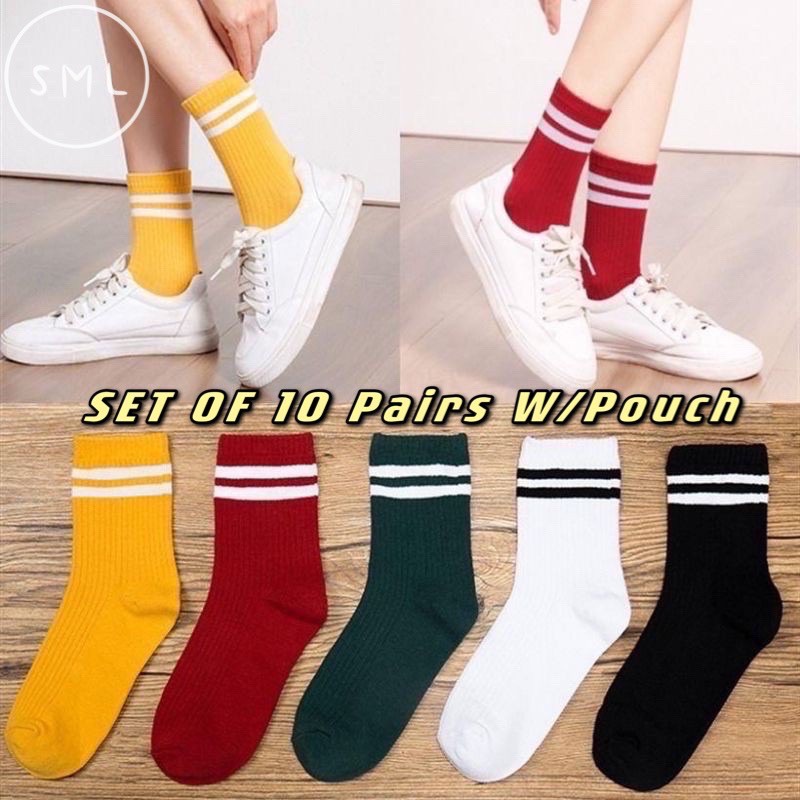 SML SET 10Pairs Socks Mid Cut Korean Style Iconic Sock | Shopee Philippines