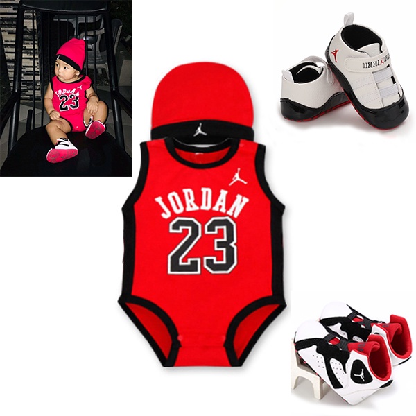 Baby Boy Basketball Jersey Romper+hat Set Newborn Baby Jersey Terno Jordan 23 Onesies Cotton Jumpsui
