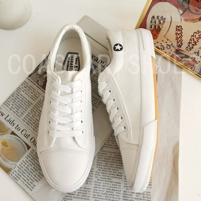 COASTAR Women and Mens Shoes Leather Shoes White Sneaker Women Korean ...