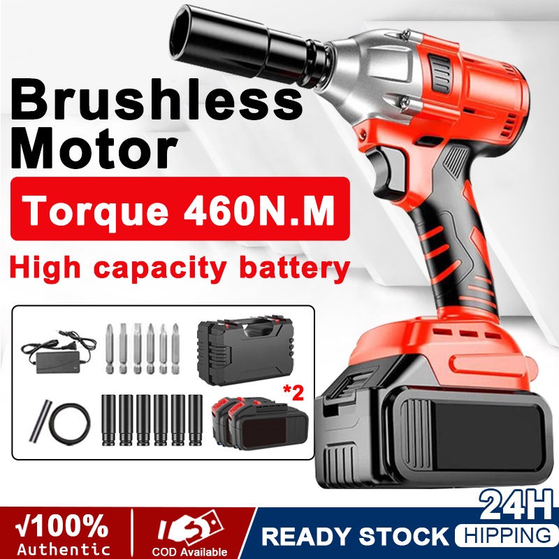 Cordless Impact Wrench Ratchet Driver High Torque Wrench LED Brushless
