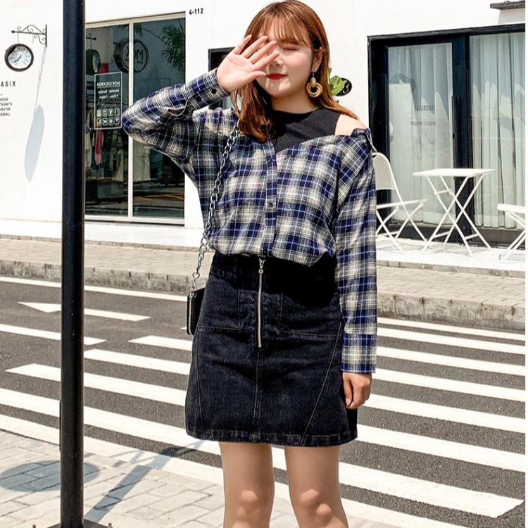 tartan denim skirt