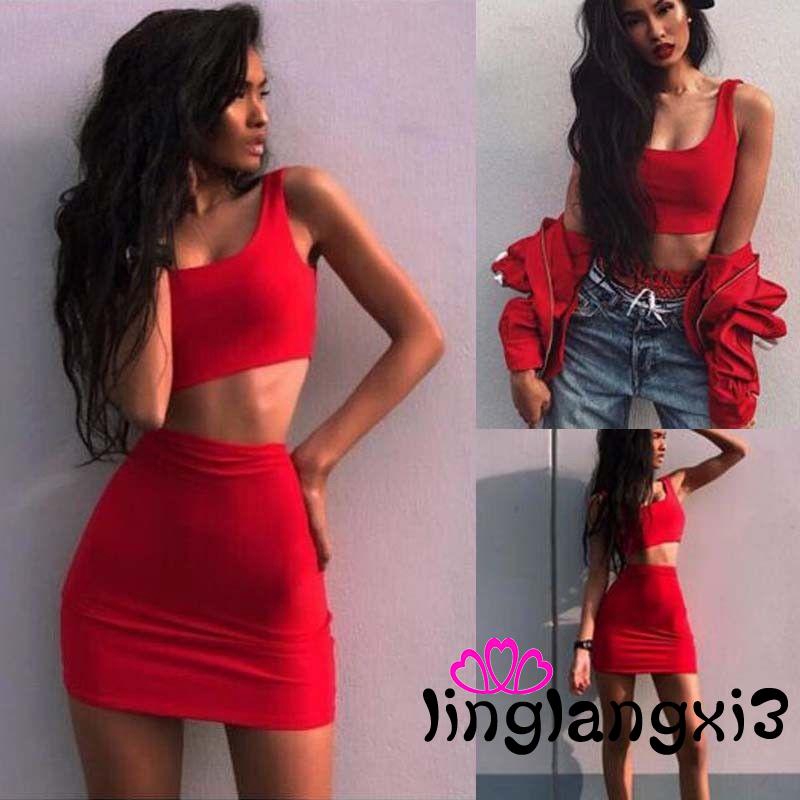 2 piece red skirt set
