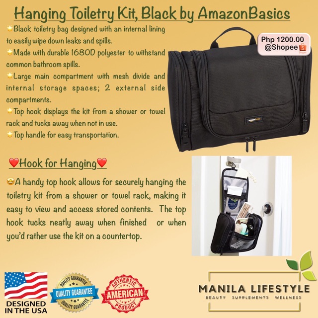 amazonbasics hanging toiletry kit black