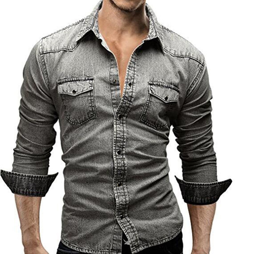 mens slim fit denim shirts