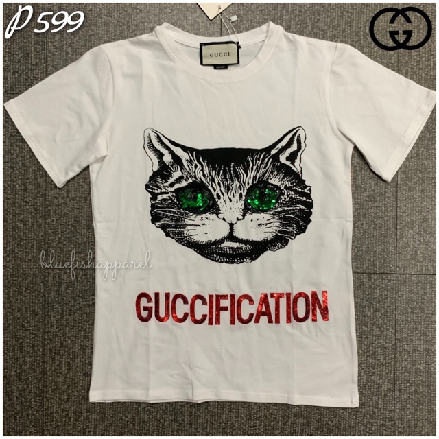 Guccification Cat sequinned shirt white 
