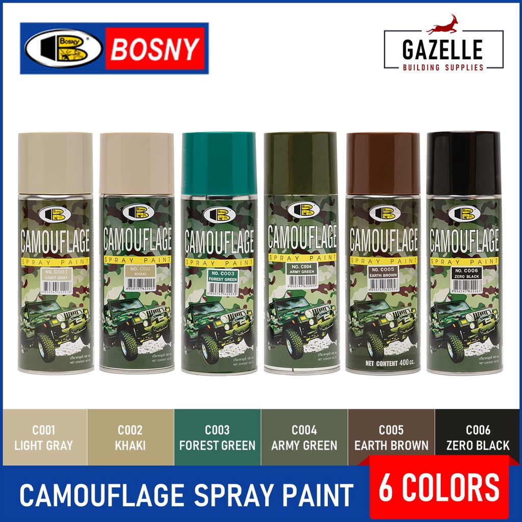 Bosny Camouflage Spray Paint - 6 Colors ( Gray, Khaki, Forest, Army ...