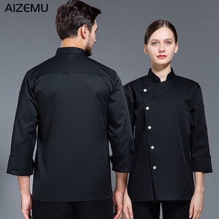 Men Chef Jacket Black and White Chef Outfit Long Sleeve Chef Coat Snap Front Closure Restaurant #2