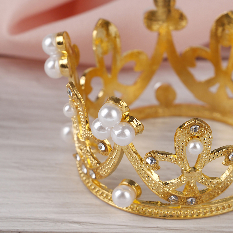 Mini Gold Crown Princess Topper Crystal Pearl Tiara Hair Valentine/'s Day Gift SM