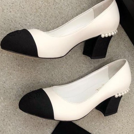 COD] Chanel Shoes White/Black Color with pearls on heels for women | Shopee  Philippines
