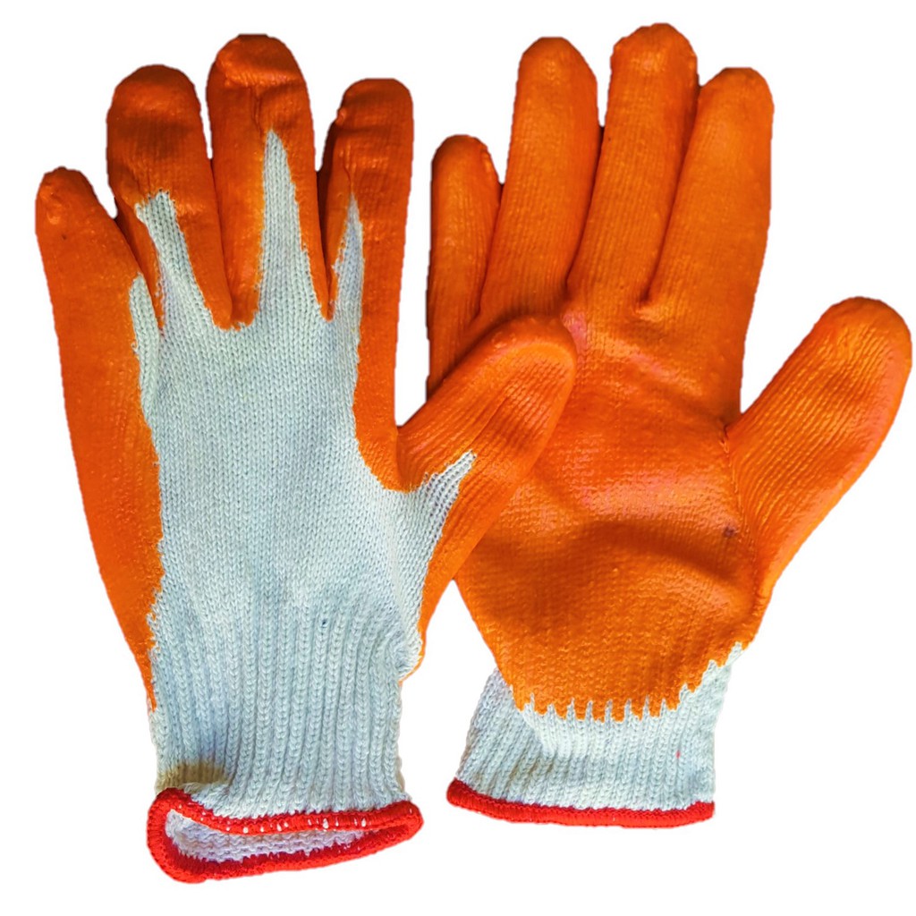 Orange Rubber Coated Cotton Safety Work Gloves 1 pair Shopee