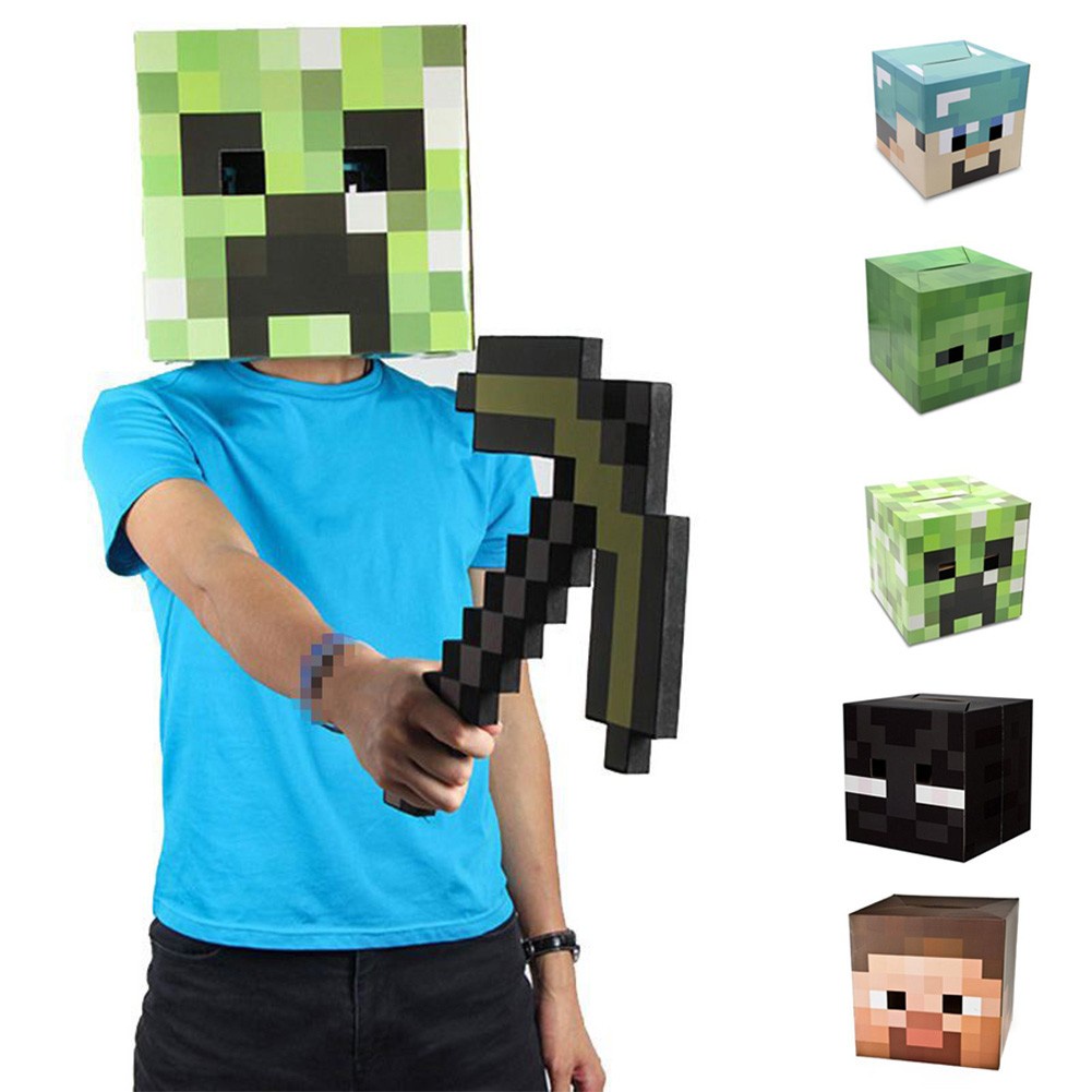 Minecraft Cardboard Head Cover Box Steve Creeper Enderman Mask Cosplay
