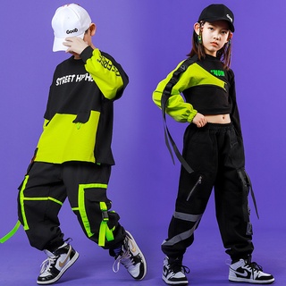 Kids Hip Hop Street Dance Clothes for Boys Girls Streetwear Jazz Dance Costume Korean Outfit Crop Top T-Shirt Cargo Jogger Pants 4-15 Years #3