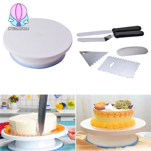 6PCs/Set Plastic Cake Turntable Rotating Cake Plastic Dough Spatula Rotary Stand