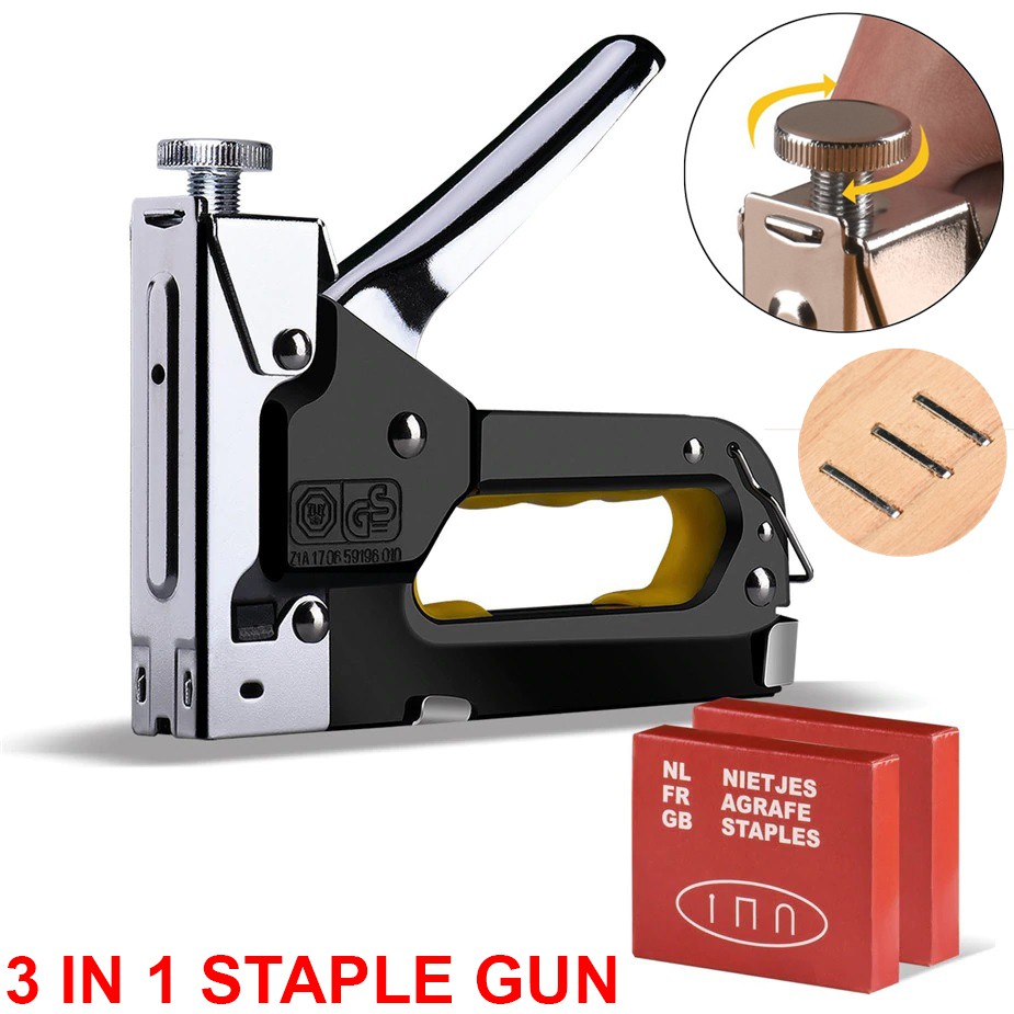Staple Gun 3In1 Nail Impact Pressure Adjustment Heavy Duty Upholstery 600Staples