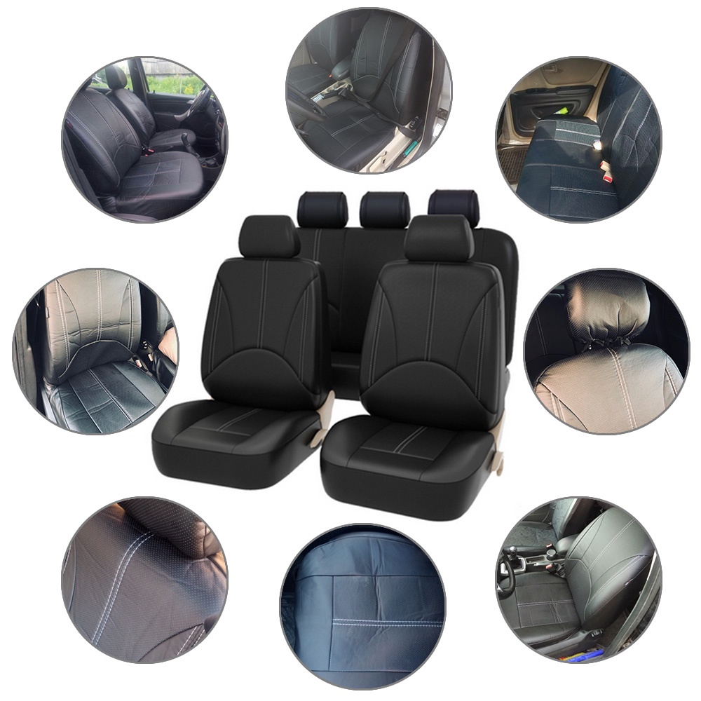 SuperAuto Universal PU Leather Car Seat Covers Full Set Fits Automobile Seat Protector Seat Decoration Car Interior Accessories - Image 4